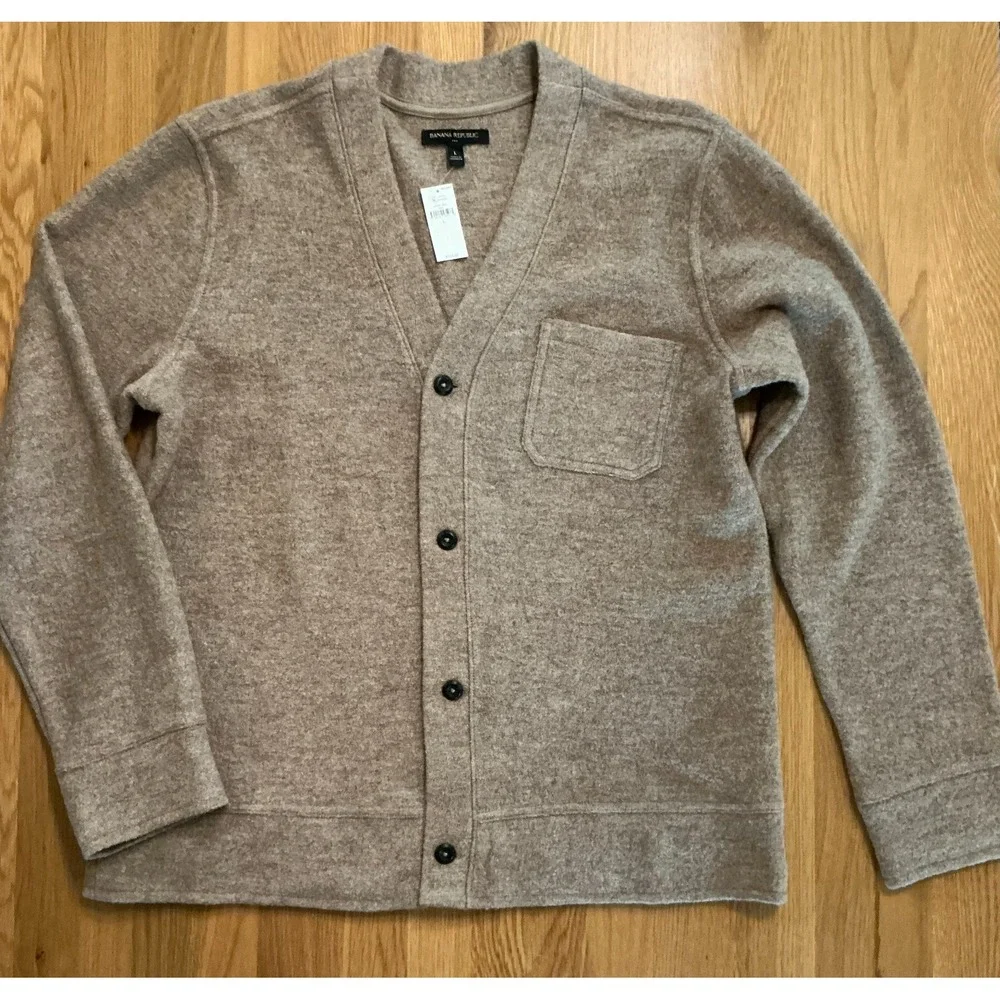 Banana Republic Mens Size L Boucle V Cardigan Camel Wool Blend Sweater NWT